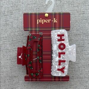 Piper K Red and White Hair Clips Set